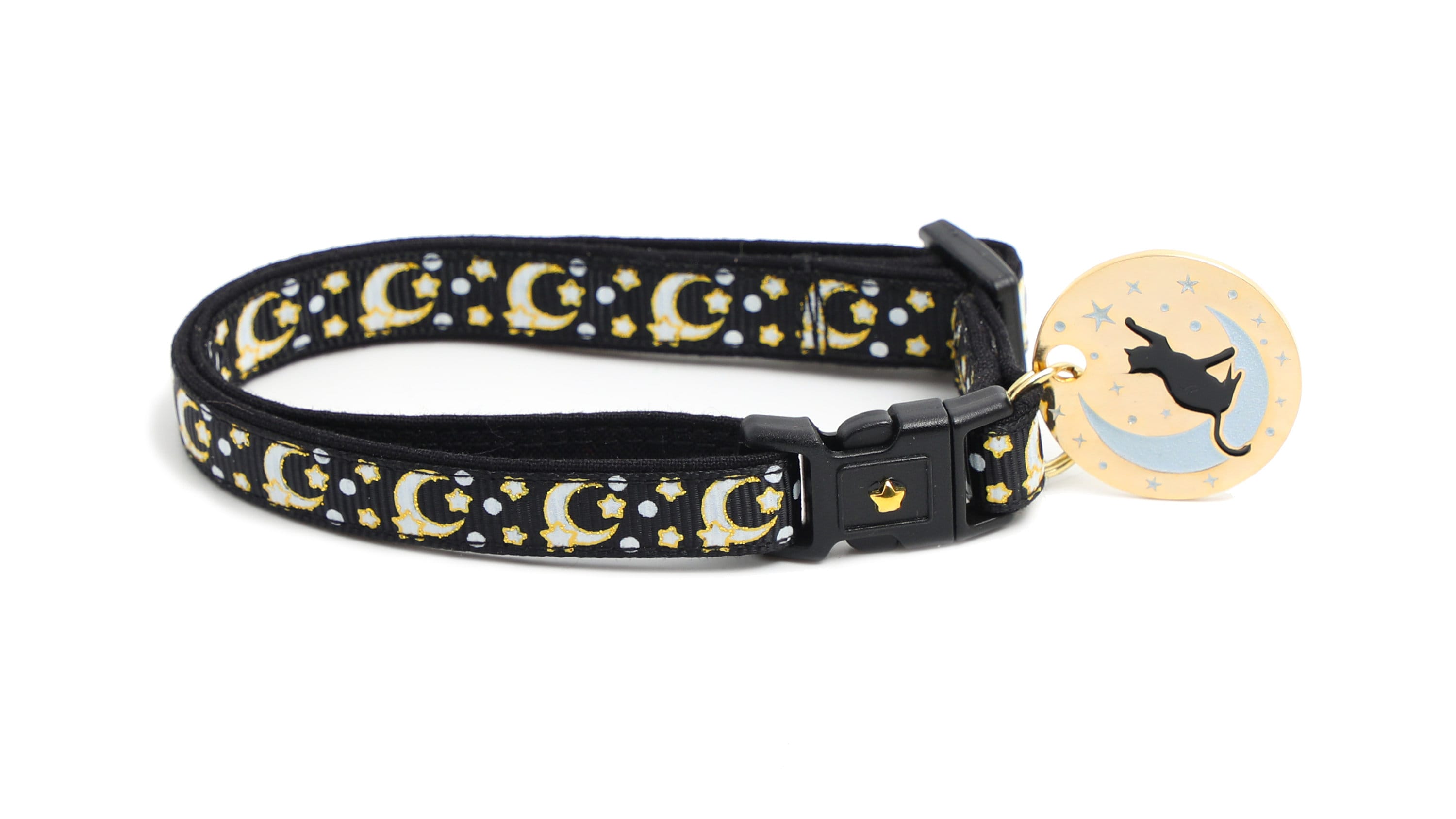 Gold Moons and Stars on Black V2 Cat Collar